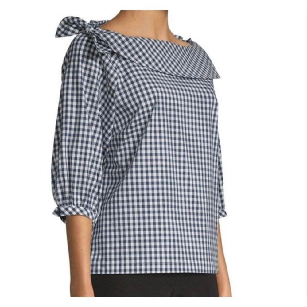 Laundry by Shelli Segal, boat neck, blue and white gingham blouse 3X